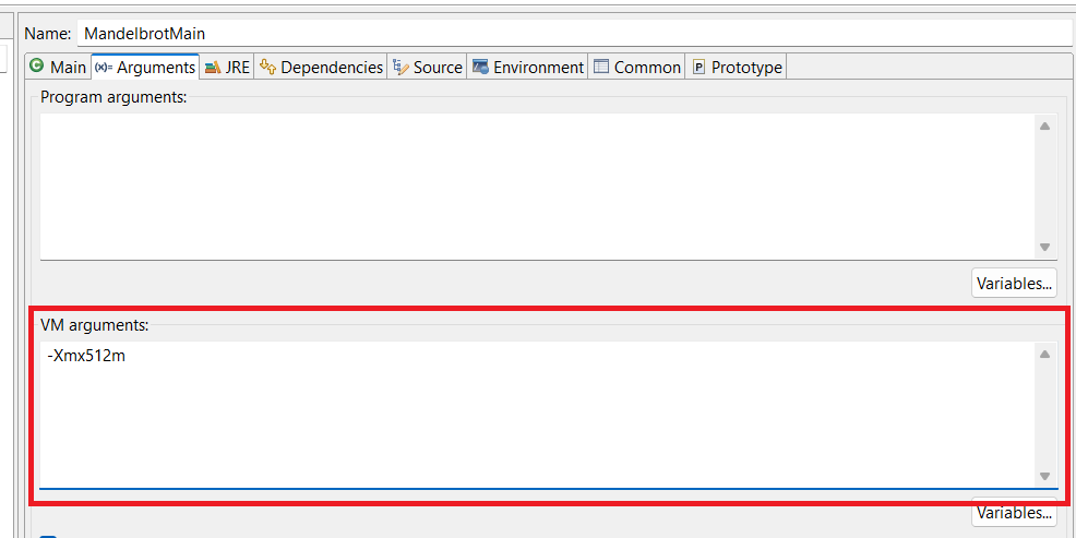 eclipse run configuration vm arguments
